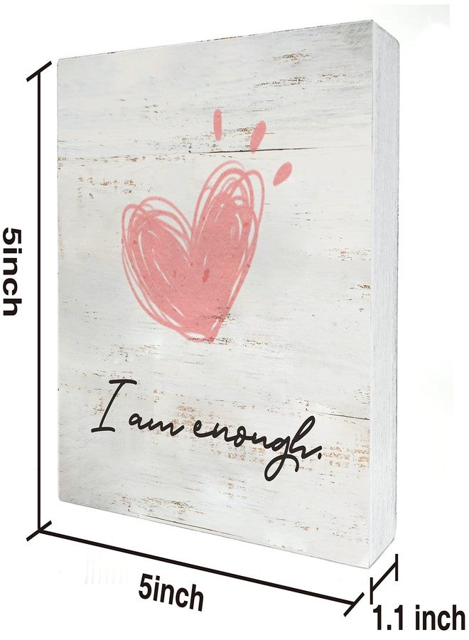 MAVOTEN Inspirational Quote I am Enough Wood Box Sign Rusitc Heart Print Wooden Box Sign Farmhouse Home Office Desk Shelf Decor (5 X 5 Inch) - Image 2